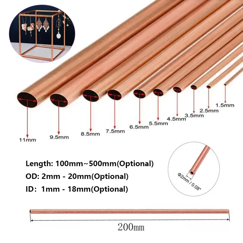 

1pcs Red coppers Tubes Length 100mm-500mm Outer Diameter 2mm~20mm Inner Diameter 1mm~18mm Coppers Tubes Wall Cutting Tool Parts