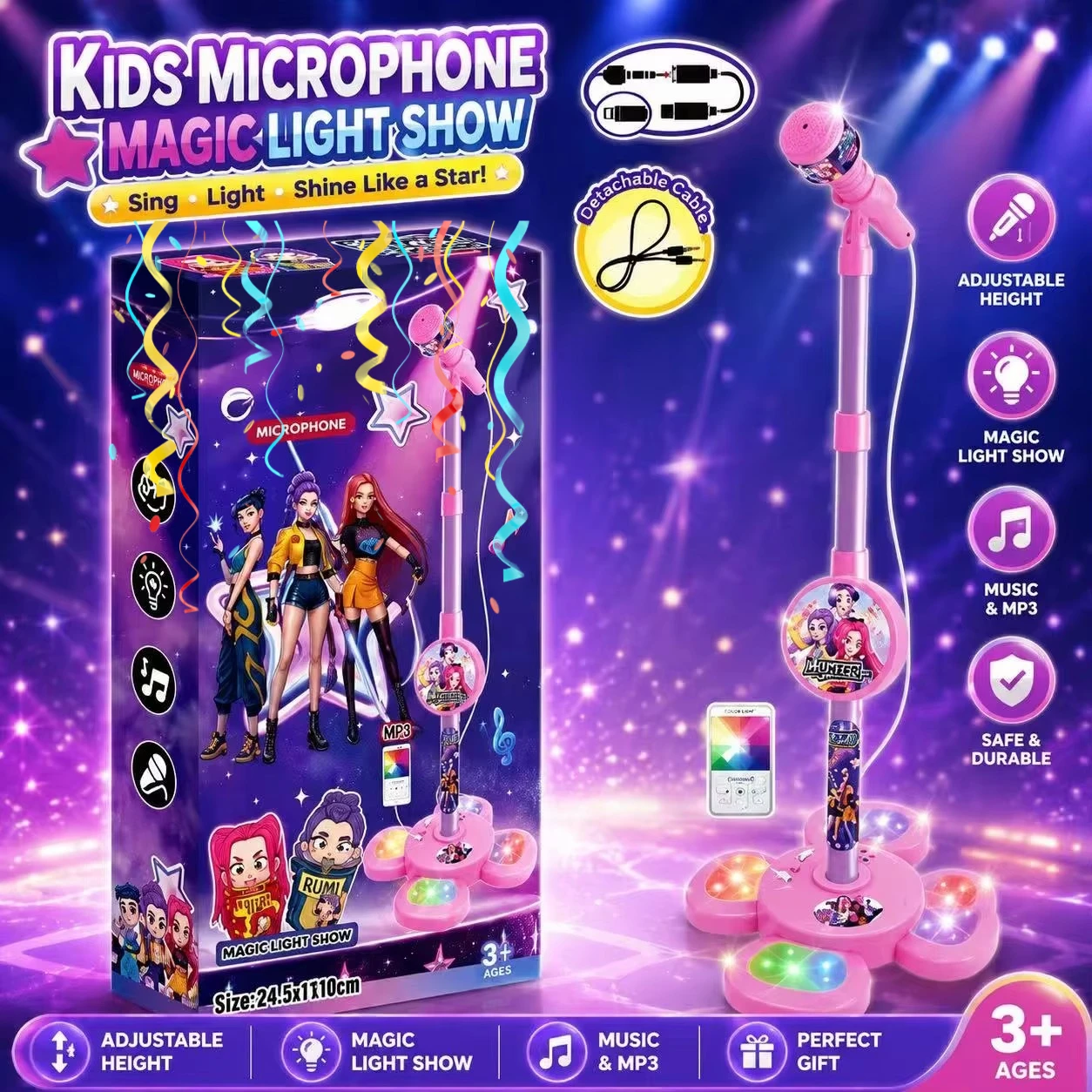Karaoke Microphone with Stand, Portable Music Singing Machine with Audio Effects for Home Party and Fun Entertainment