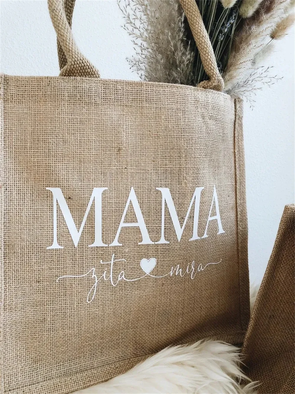 Personalized Jute Bag for Mom and Child Mother's Day Gift Beach Bags Tote Bag Bridesmaid Bag Junior Bag Jute Tote Bag