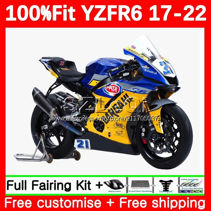 Injection Body For YAMAHA YZF R6 R 6 YZFR6 Yellow Blue 17 18 19 20 21 22 126No.56 YZF-R6 2017 2018 2019 2020 2021 2022 Fairing