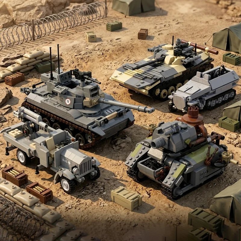 

qwert Military Vehicle Building Block Set DIY Assembly Brick Kit Featuring Armored Tanks And Transport Trucks For Collectors