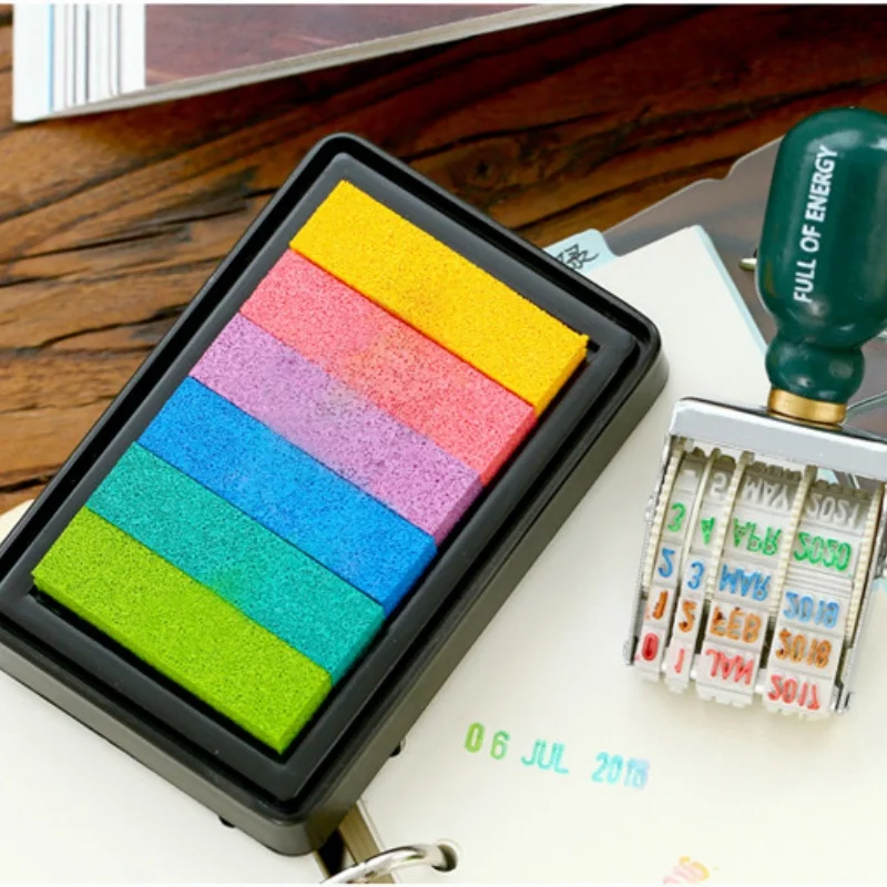 1PCS Wooden Handle Rotating Seal Date Number Dual Element Scrapbook Decoration Handmade Creation Standard Seal Practical Model