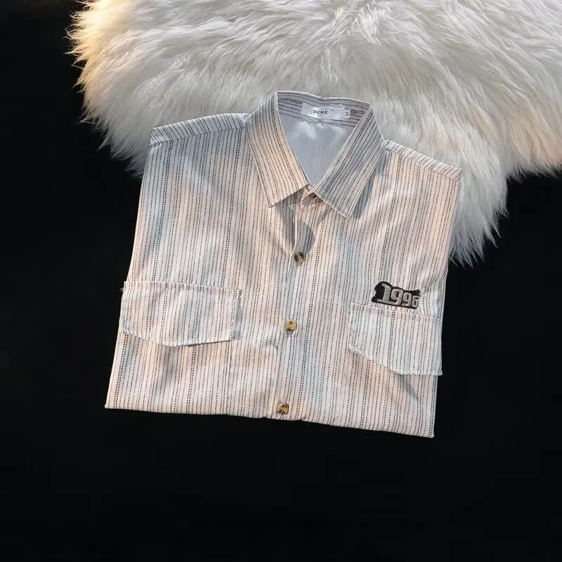 

Loose Long Sve Men's irt Autumn Faionable Striped Casual Loose Fit Japanese Sle Collar Couple's irt Student Wear