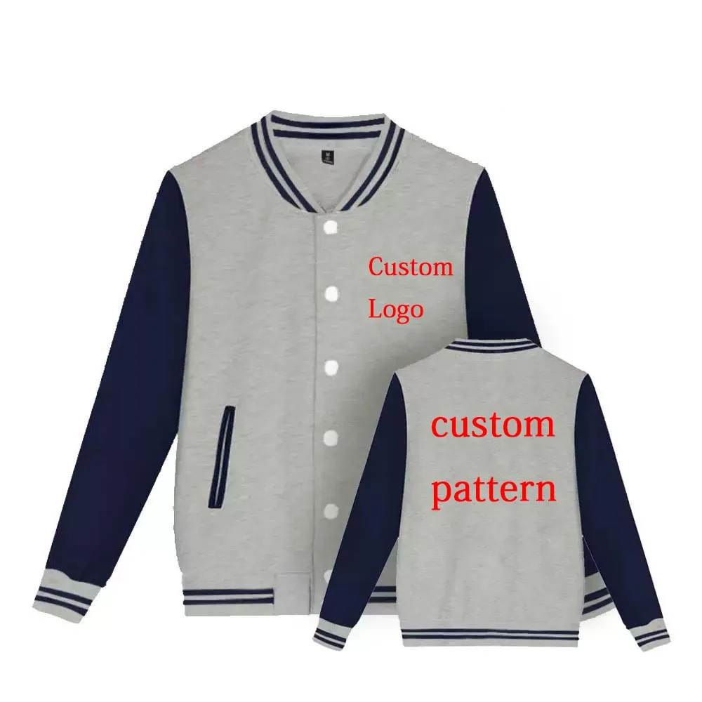 Customized LOGO Print Baseball Jacket Printed Pattern Jacket Men Women Casual Button Coat Hoodies