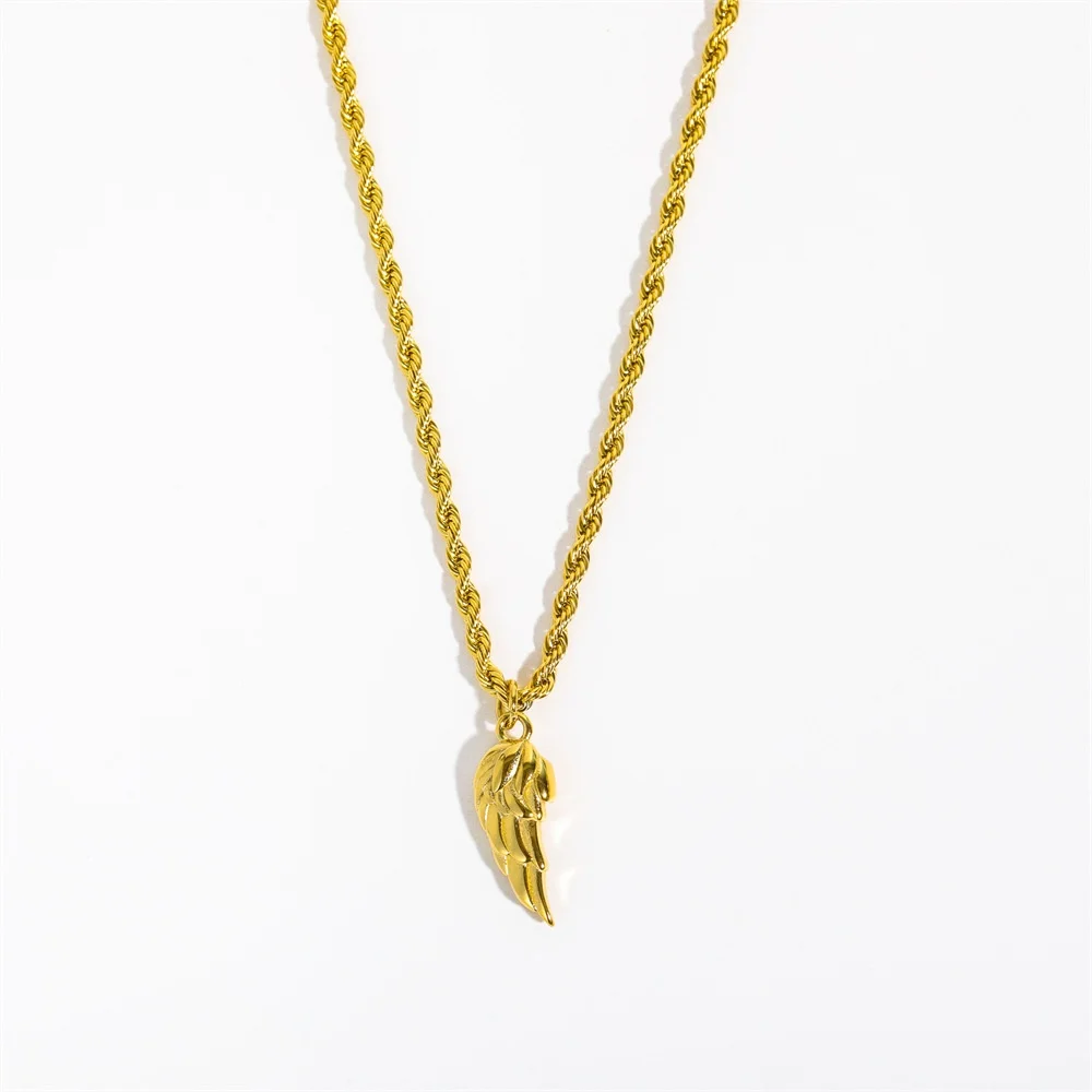 Vintage Herren-Halskette mit Federflügel-Anhänger, schlichte 18k goldfarbene Edelstahl-Kette, modischer Punk-Schmuck – Detail 6