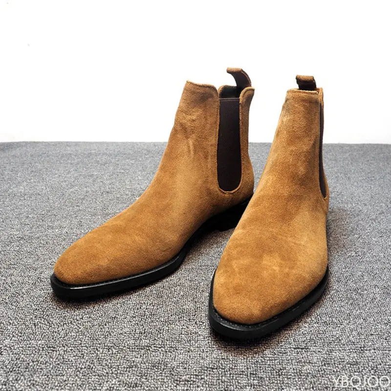 Homens chelsea botas preto marrom veludo alto tornozelo vestido sapatos masculinos sapatos de caminhada resistente ao desgaste chelsea vestido botas de hombre