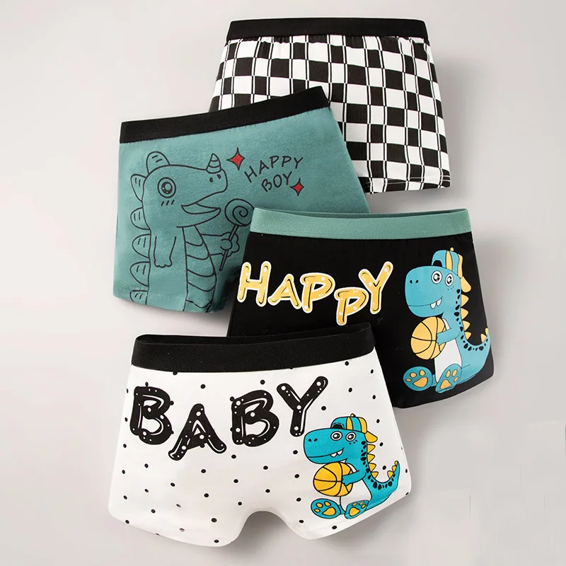 4/16 Pieces Boys Boxer Shorts High Quality Cotton Soft and Breathable Children Boxers Trunks Cool Dinosaur Print Boys Underwear
