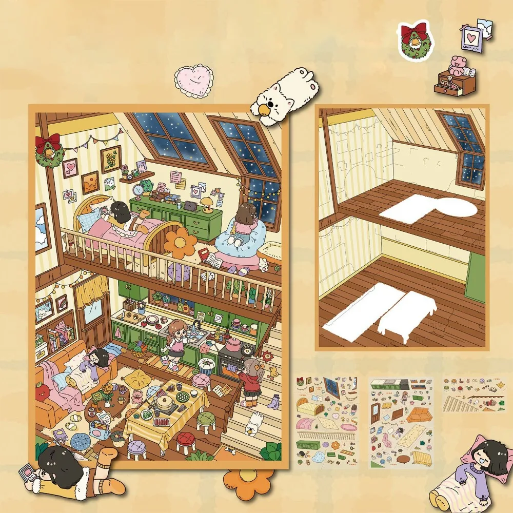 

Новая серия наклеек «Теплое гнездышко»: миниатюрные ландшафтные стикеры, ПЭТ-наклейки для самостоятельного создания сцен с домиками, мультяшные игровые стикеры большого размера