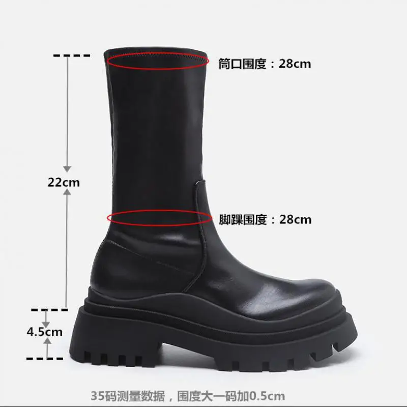 Winter Rain Boots Women's Autumn 2026 Black Thick Bottom Middle Tube Stretch Boots Slim-fit Short Boots Warm Shoes Botas Mujer view 4