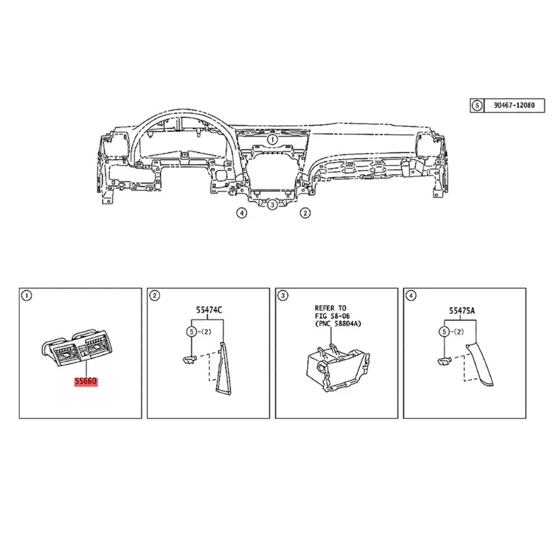 55660-06030 Car Dashboard Air Conditioning Outlet Panel For Toyota Camry 2007-2013 Air Vent Grille Cover US Version Car Supplies