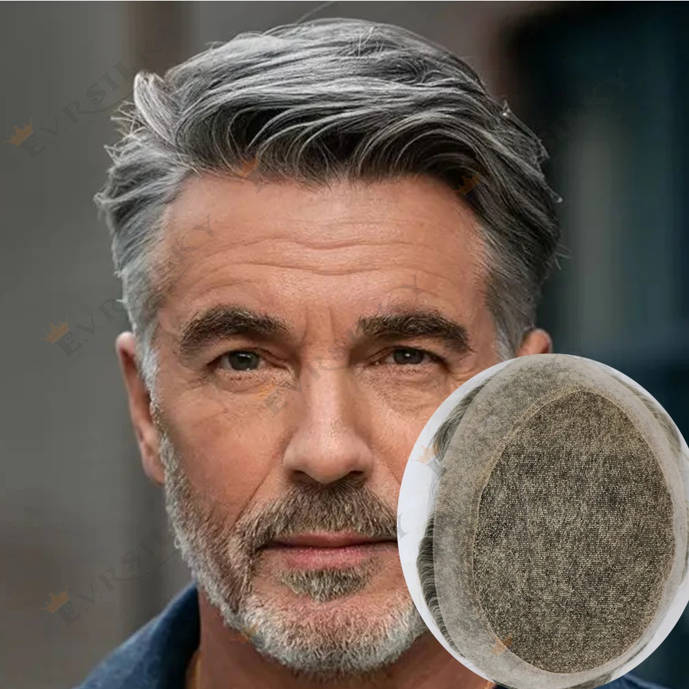 

Австралия Мужчины Супер Натуральная Линия Волос 1b50 1b30 Серо-Черная Система Человеческих Волос Мужской Парик Прочный Швейцарский Кружева ПУ Капиллярная Проста