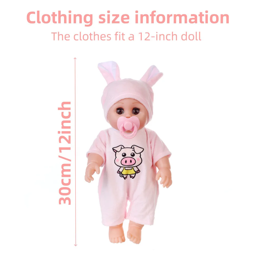 Conjunto de roupas para boneca reborn de 12 polegadas (30cm) com padrões fofos de sapo e porquinho