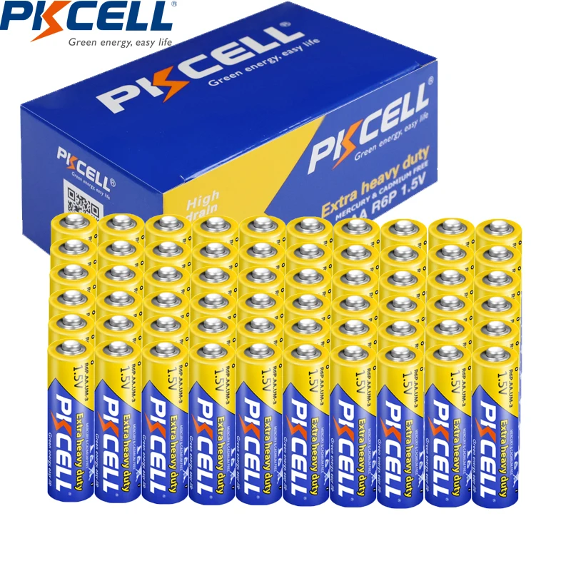 60 x PKCELL R6P 1,5 V AA batería seca baterías 2A súper resistentes R6P UM3 MN1500 E91 para juguetes de Radio, etc.