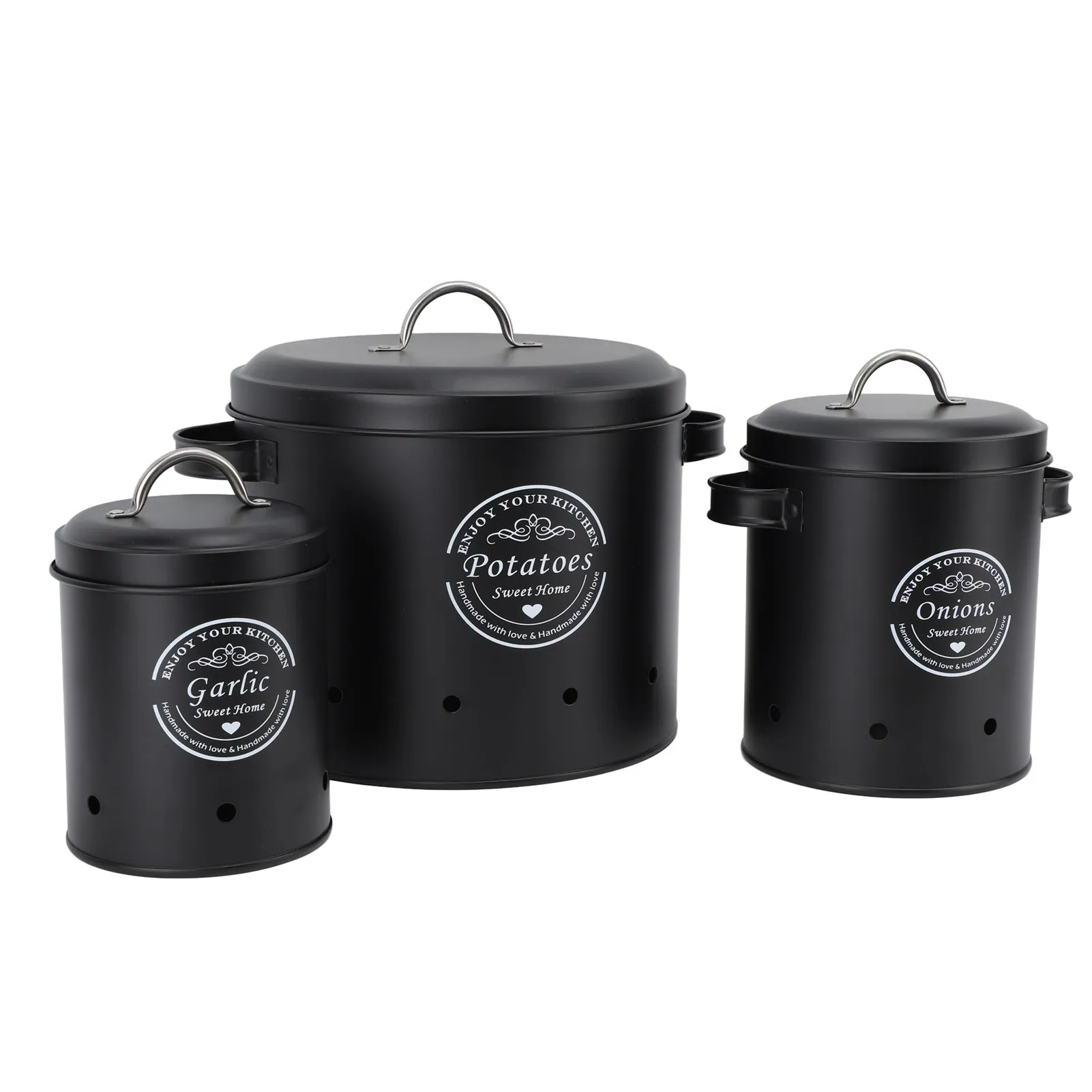 Large Capacity Versatile Storage Bin for Potatoes Onions Garlic 3Pcs Kitchen Storage Canisters Food Grade Carbon Steel