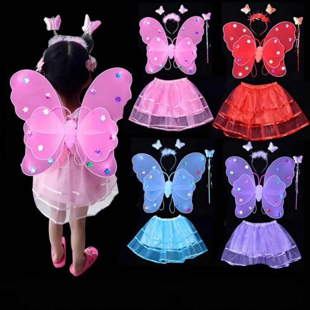 4pcs/set Double Shouder Strap Luminous Wing Skirt Set LED Carnival Butterfly Skirt Set for Children Under 1.6m Tall