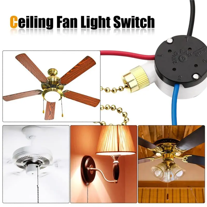 SEWS-6 Pcs Ze-208S E89885 3 Speed 4 Wire Pull Chain Switch Ceiling Fan Light Switch Replacement Part,A