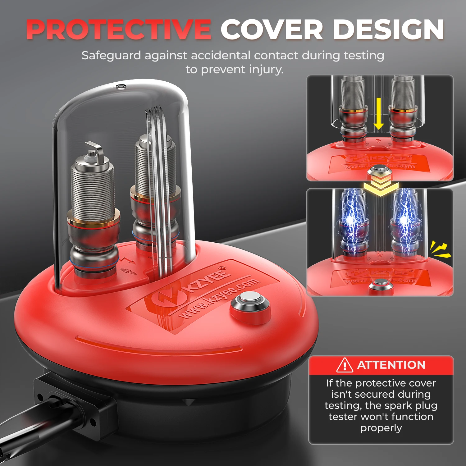 เครื่องมือทดสอบหัวเทียน KZYEE KS30 สำหรับตรวจสอบการทำงานของเครื่องยนต์ ทดสอบการจุดระเบิด 110~120V AC 50/60Hz สำหรับรถยนต์ 12V