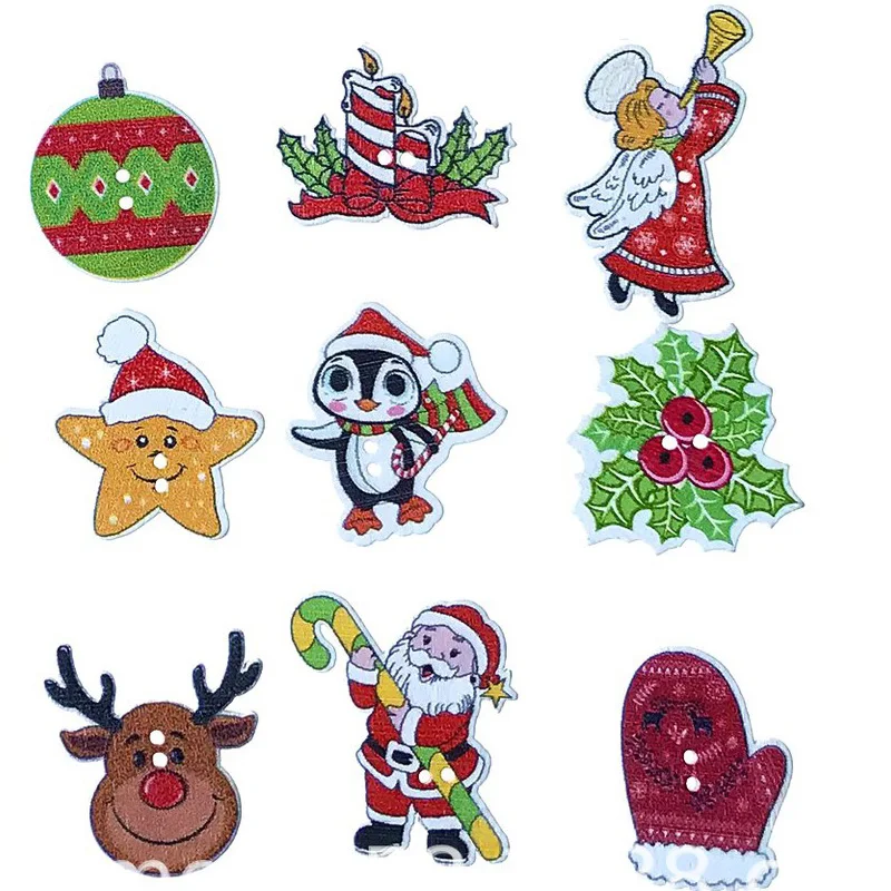 

50PCS Mixed Christmas Decor Wooden Buttons 2 Hole Sewing Button for Kid's Clothing Scrapbooking DIY Craft New Year Decoration