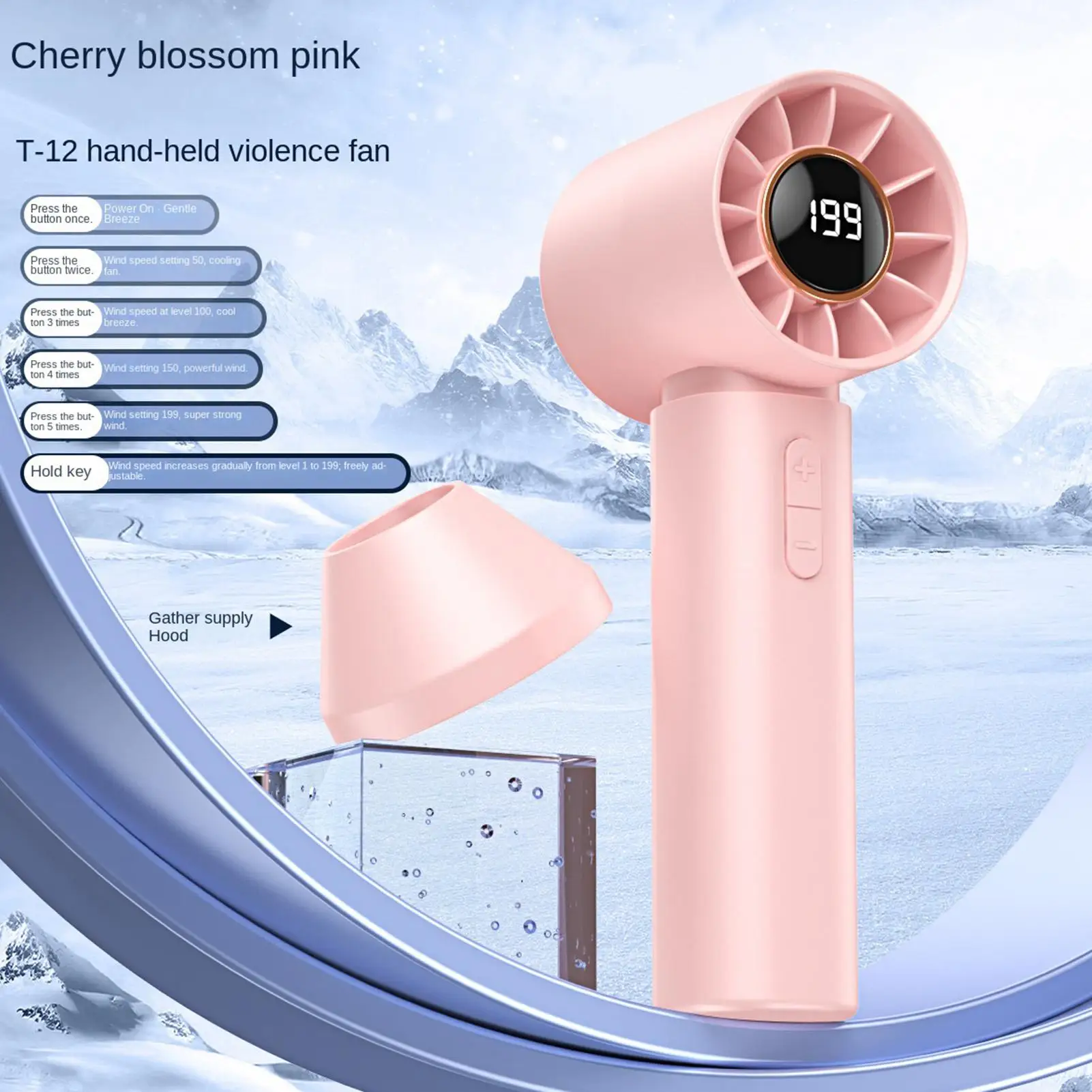 5-Speed Digital Display Handheld Fan, 1200mAh Rechargeable Portable Cooling Fan for Travel, Camping, Beach, Outdoor Activities