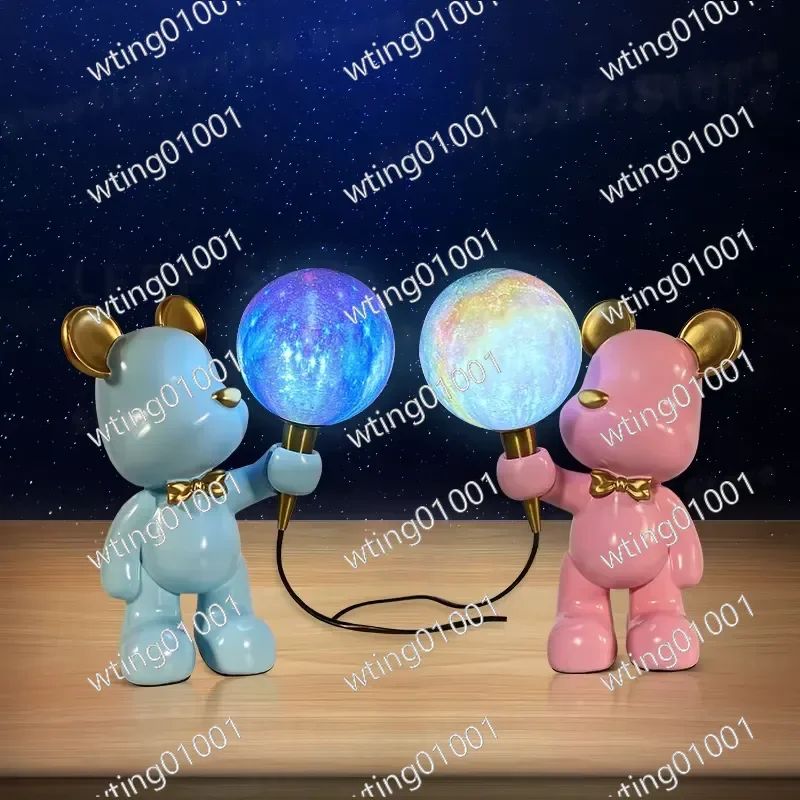 for Children Cute Bear Desk Lamp Nordic Style Eye Protection Night Light Creative Planet Design for Bedroom Bedhead Study