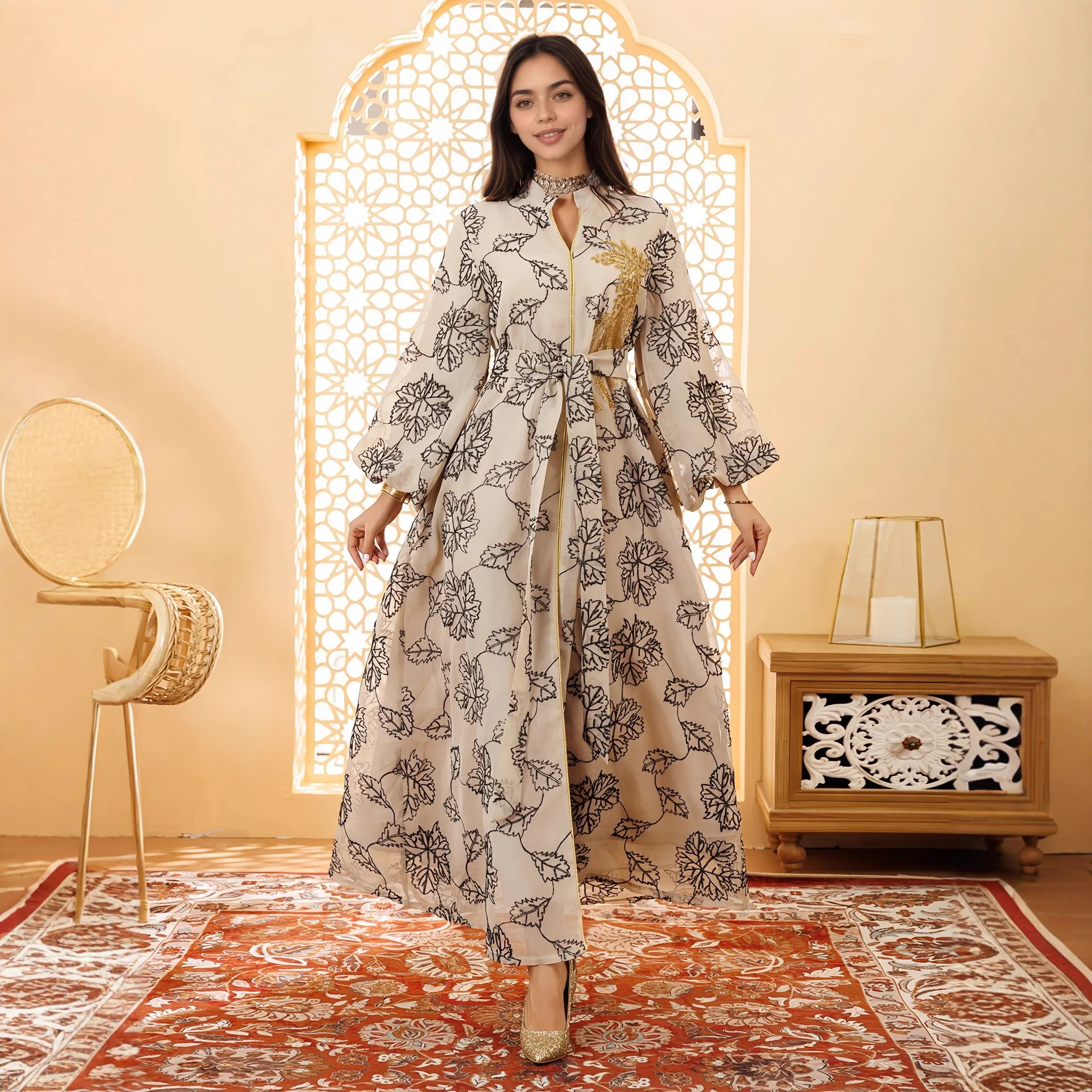 Exquisite Silky Texture Beading Line Embroidery Muslim Fashion Abaya Evening Dress for Awards Ceremonies  Dress Abayas