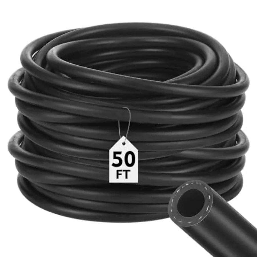 

3/8 Inch ID x 50 ft Heavy Duty Agricultural Garden Rubber Hose EPDM Air and Water Aqueous Chemicals-resistant Black 200psi Work