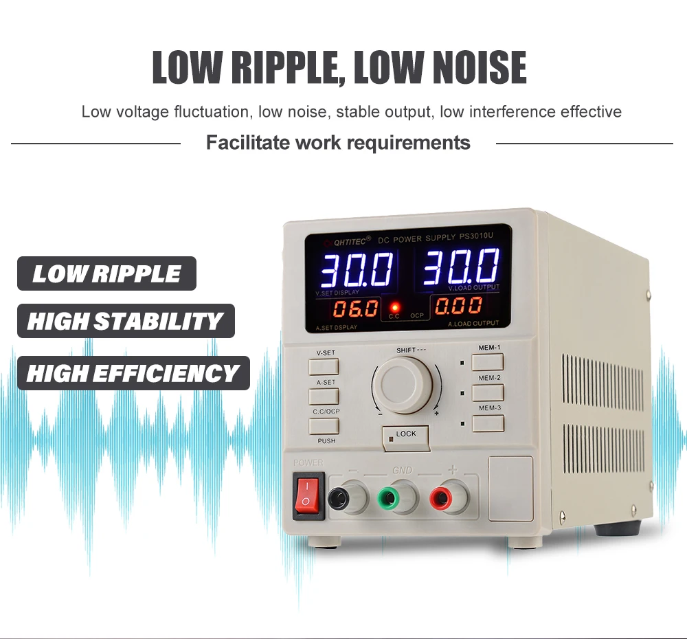 QHTITEC 300W DC Stable Voltage Power Supply Digital Adjustable High Precision Circuit Board Maintenance AC110V/220V PS3010U