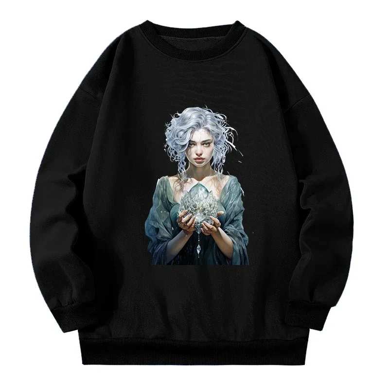 Gothic Princess Print Plus Size Graphic Sweatshirts Y2k Streetwear Big Size Sweatshirts 2024 Spring Autumn Warm Woman Clothing