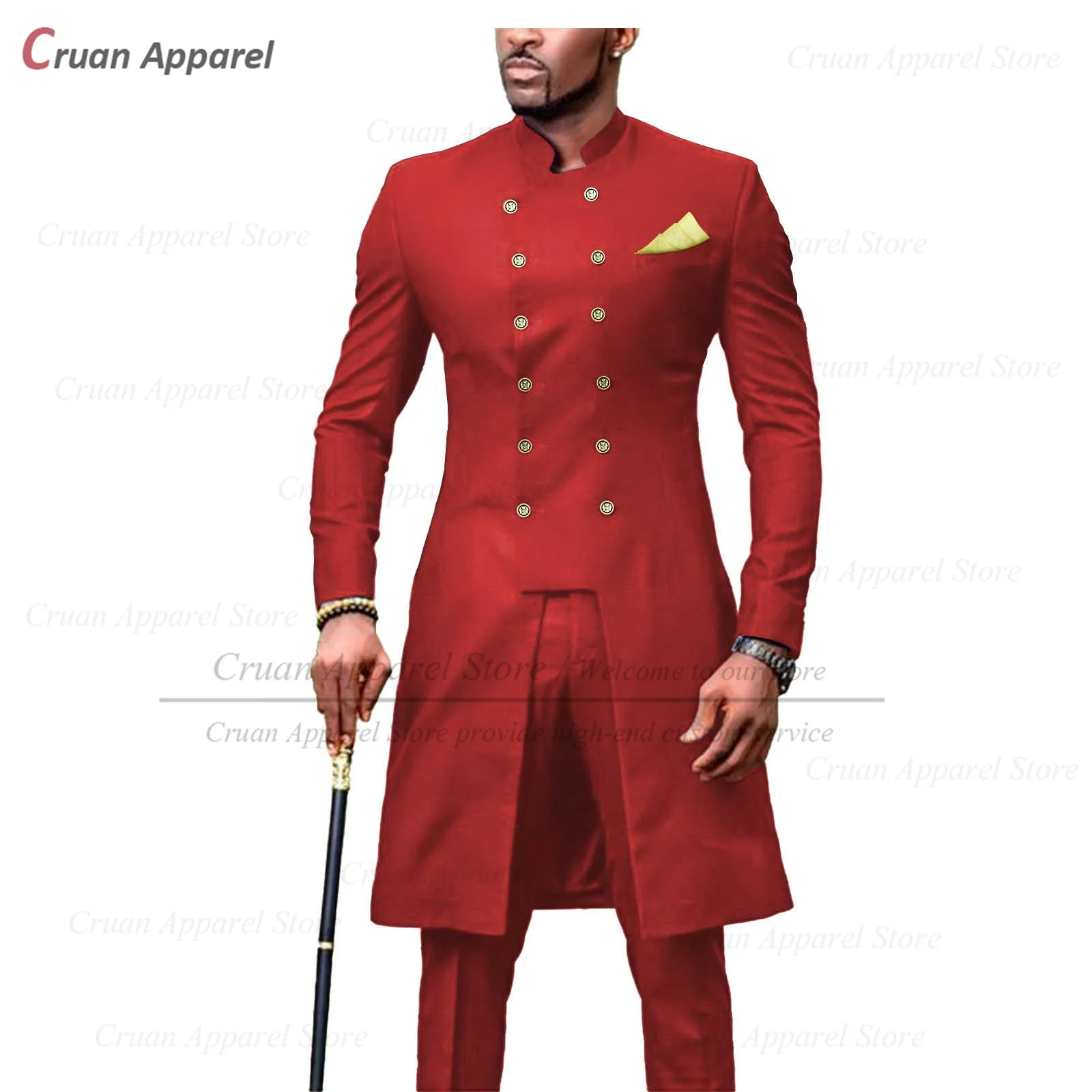 2023 New Suits for Men Slim Fit African Business Wedding Tuxedos Tailor-made Fashion Stand-up Collar Blazer Pants 2 Pieces Set