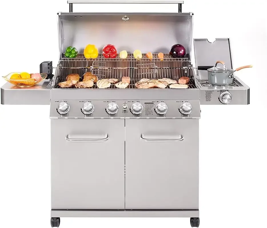 77352 6-Burner Stainless Steel Cabinet Style Propane Gas Grill with Smoke Box(2 Items)