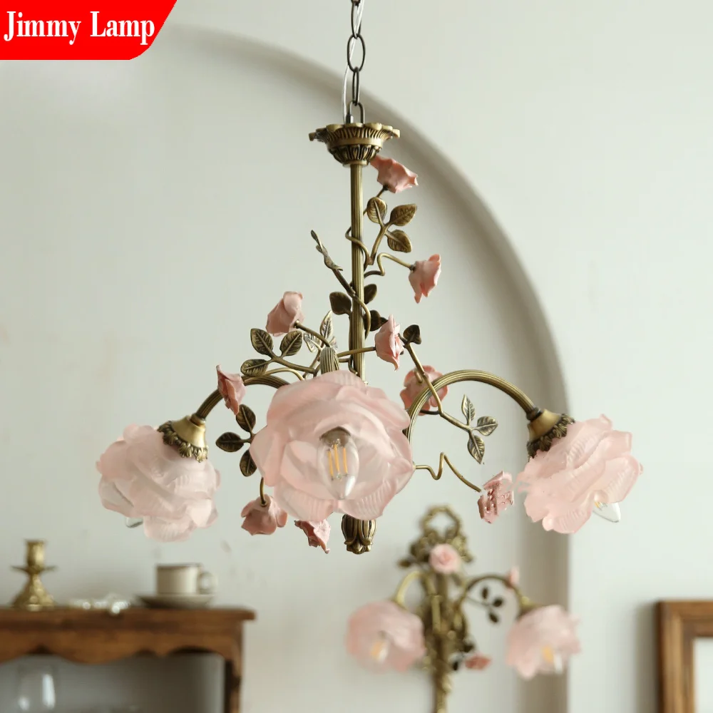 French copper chandelier American retro living room bedroom rose romantic pastoral medieval dining room chandelier