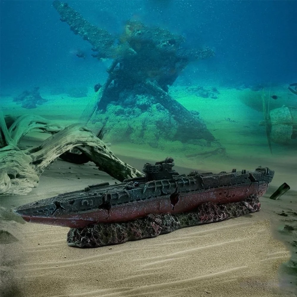 Aquarium Fish Tank Landscaping Simulation Resin Shipwreck Warship Submarine Model Dilapidated Sea War Wreck Hiding House