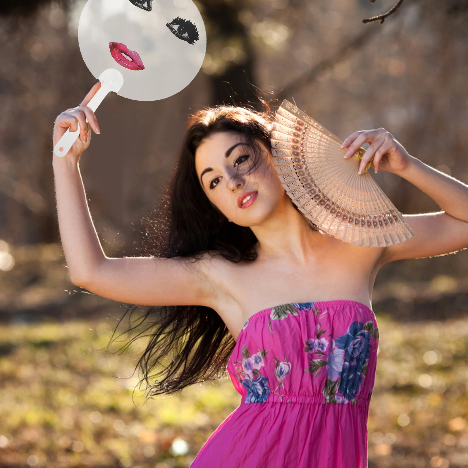 

10Pcs Red Lip Funny Fan Transparent Plastic Round Handheld for Summer Party Photography Props Performance Decorations Portable