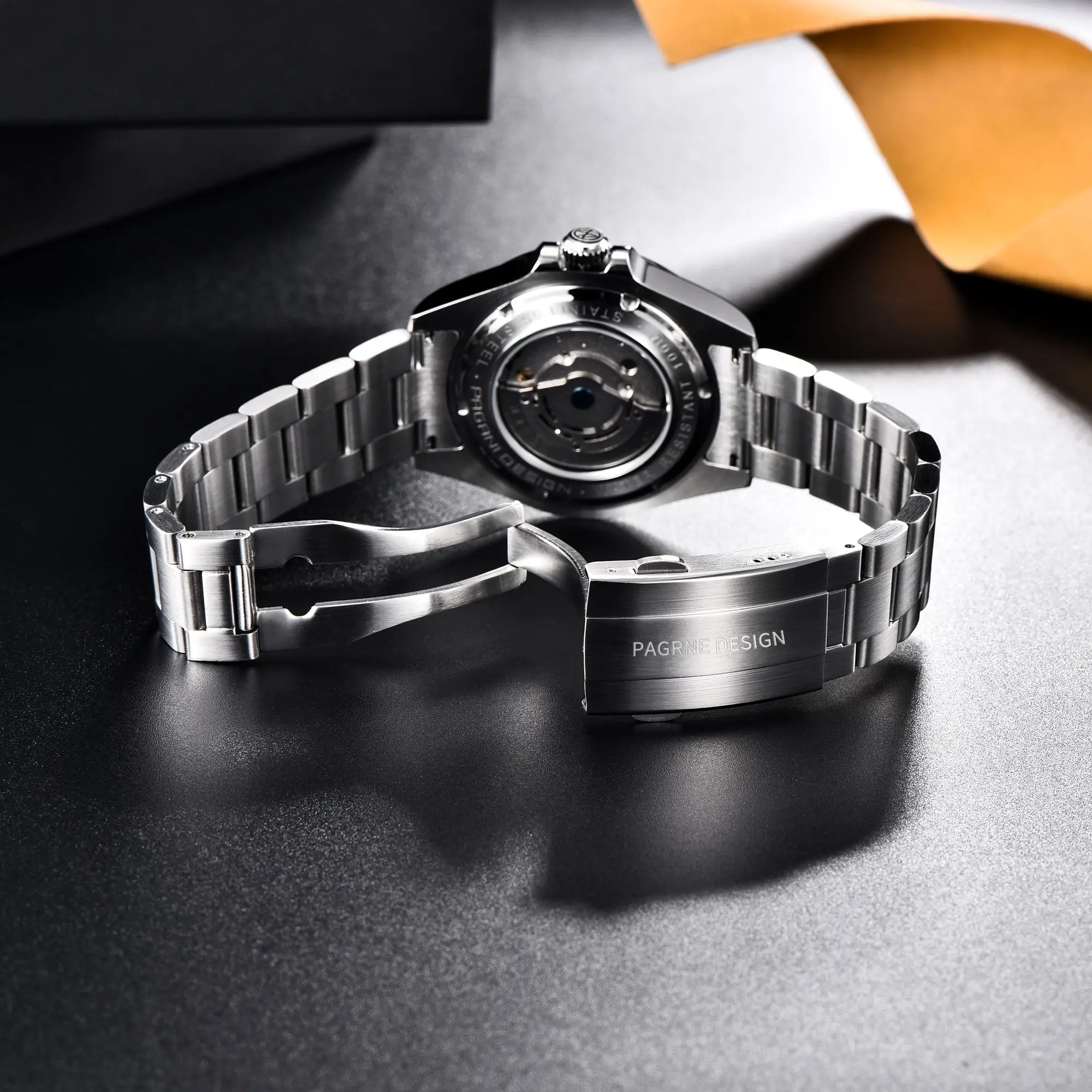 PARANE DESIGN PG1682 Men\'s mechanical wristwatch Business Travel GMT Watches Sapphire stainless steel watch for men reloj hombre