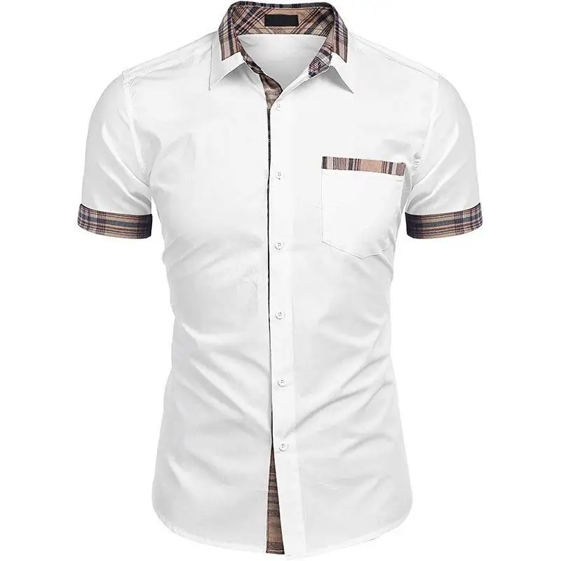 

Faionable Color Blo Busin Casual Men's irt Lapel Design ort Sve Polyester Youth Spring Autumn Wear for Men