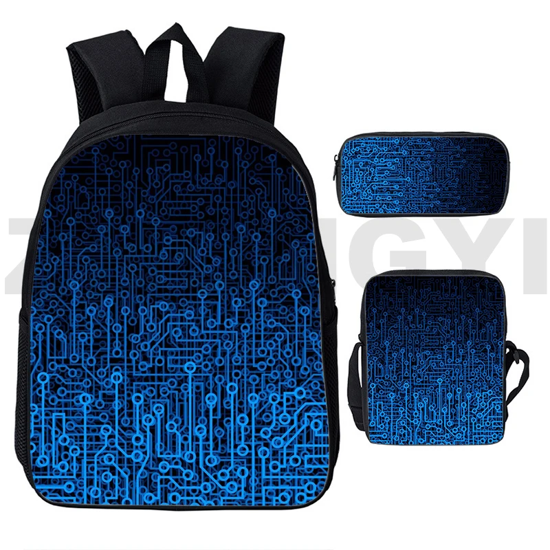 Popular Youthful Circuit Board Electronic Chip 3D Print 3pcs/Set Travel bags Laptop Daypack Backpack Shoulder Bag Pencil Case