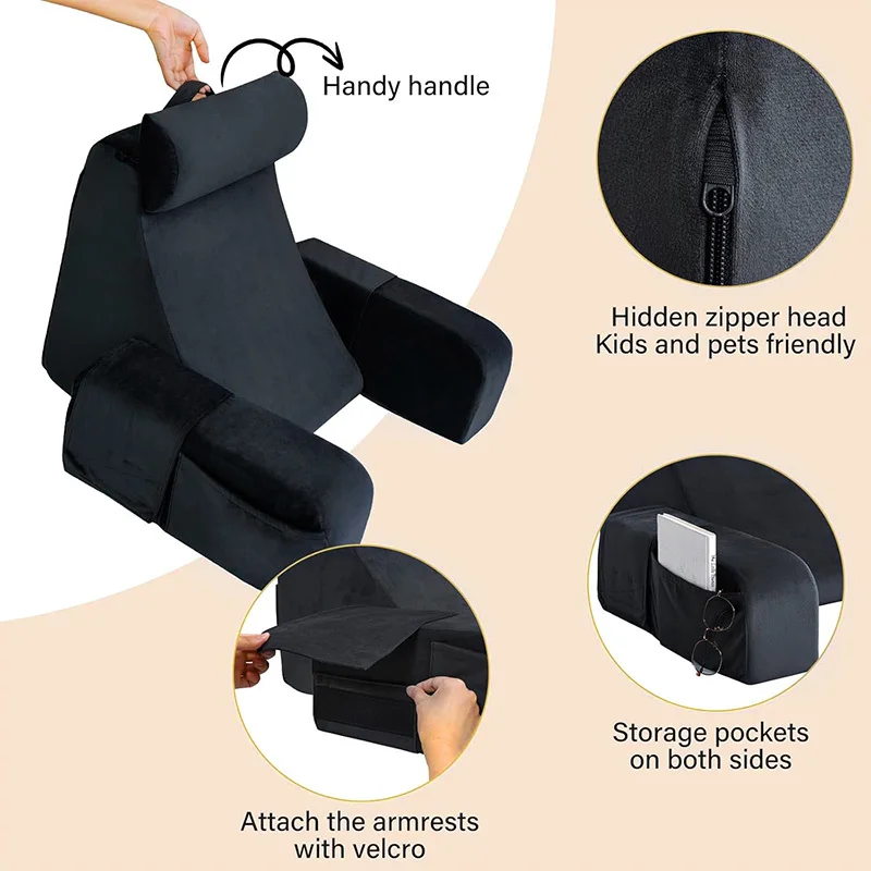 Comfortable Back Support Pillow Cushion with Arms for Adults,Soft Bed Reading Pillow Ideal for Reading Working Gaming Relaxing - view 4