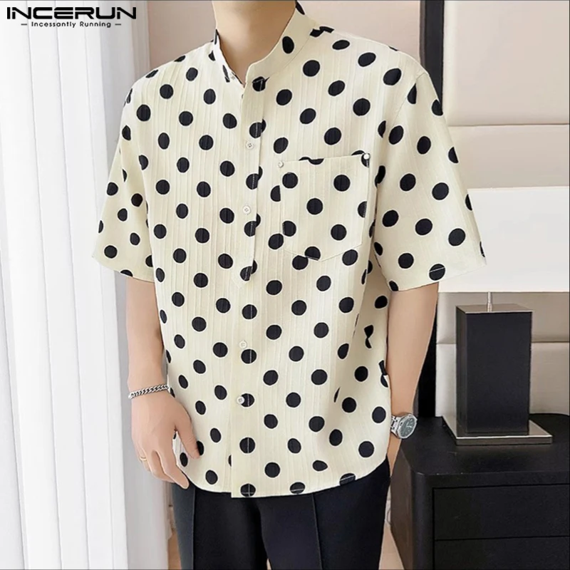 

Vintage INCERUN Men Shirt Fashion Polka Dot Summer Short Sleeve Shirts Male Tops Streetwear Men's Clothing Oversize S-5XL Tee
