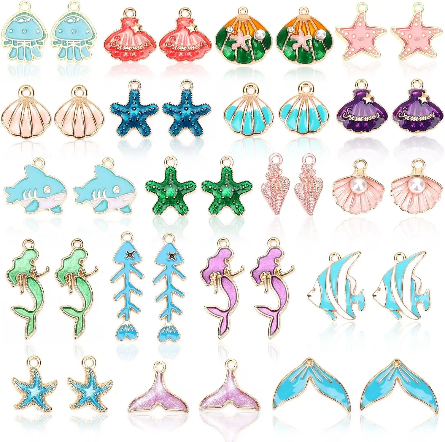 

40Pcs/20 Pairs Ocean Charms for Jewelry Making, Beach Themed Sea Charms Assorted Enamel Ocean Animal Starfish Seashell Marine Ch