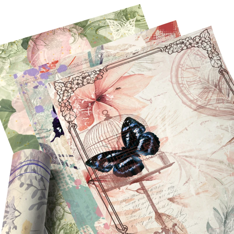 Rice Paper Original Design WuleeGifts Butterfly Prisoner Retro Scrapbooking Decoration Vintage Junk Journal S24060201 8PS Papers