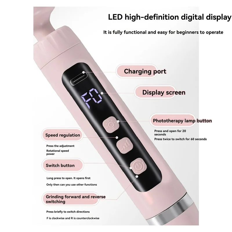 B07B-Electric 5-In-1 Nail Polish Grinder Electric Nail Drill Kit With U V Nail Lamp For Home And Salon Use