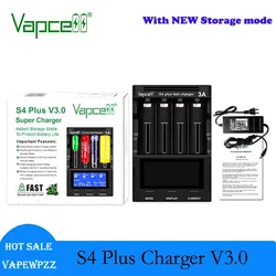 Newest Original Vapcell S4 Plus Fast Charger V3.0 Upgrade Version 3A 4 Slot Intelligent Charger With NEW Storage Mode Adapter