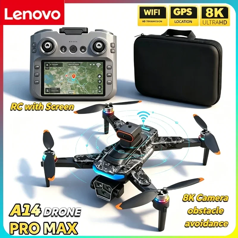 

New Lenovo A14 Professional UAV 8K 4K Dual Resolution Camera 5GWiFi FPV GPS Foldable Drone Large Screen Remote Outdoor FlightToy