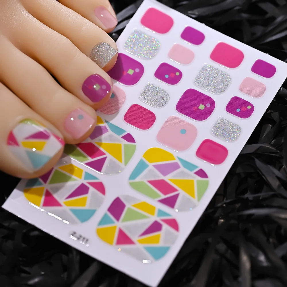 5 folhas roxo glitter toe adesivos de unhas amor design cobertura completa adesivo unha polonês tiras verão toenail deacorations envoltórios