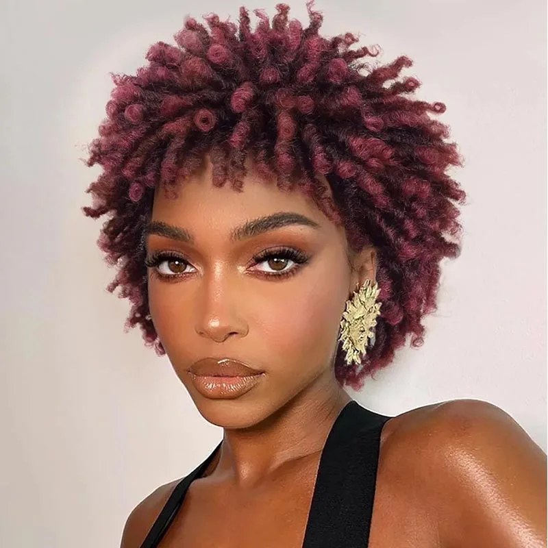 

3 Inch Short Dreadlock Wigs Synthetic Braided Half Wig Short Hairpieces Hair Toupee Afro Wigs for Men Black Women Wig Brown Mix