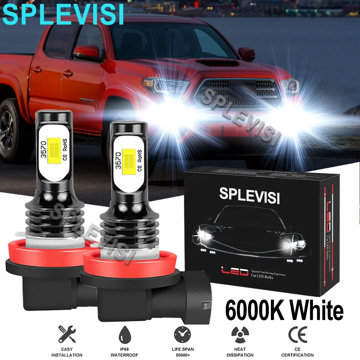 

2x White Car LED Headlight Low Beam Bulbs 6000K For Toyota Tacoma 2016-2021 Aurion 2006-2012 Land Cruiser Prado 2010-2018