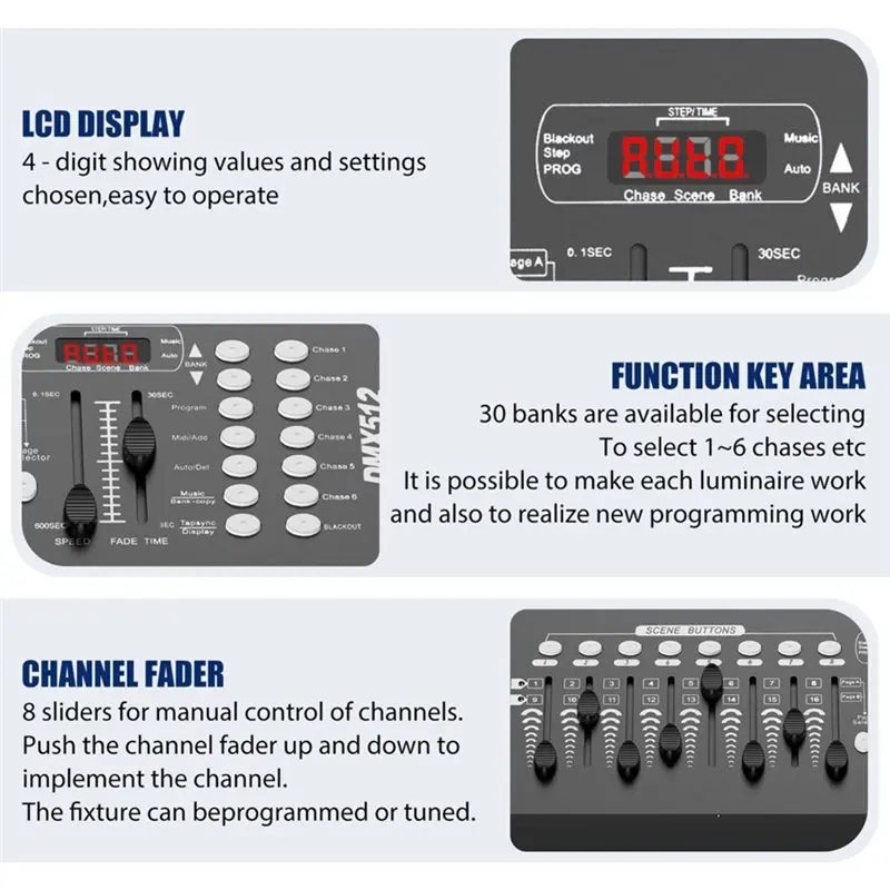AU61-Stage Lighting DMX 512 Controller 192 Channel DMX Console For Moving Head Lights DJ Control Equipment- US Plug