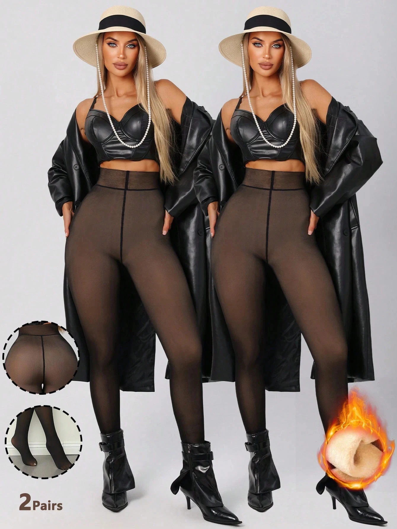 زوجان من الجوارب النسائية المثيرة باللون الأسود الشفاف، جوارب طويلة للخريف/الشتاء للأعمال، أنيقة للمكتب اليومي (مناسبة لـ 5-15 ° ج) #1