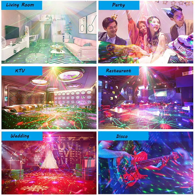 RGB Mini DJ Disco Laser Light Projector USB Remote Control LED UV Sound Strobe Stage Effect Wedding Xmas Holiday Party Lamp