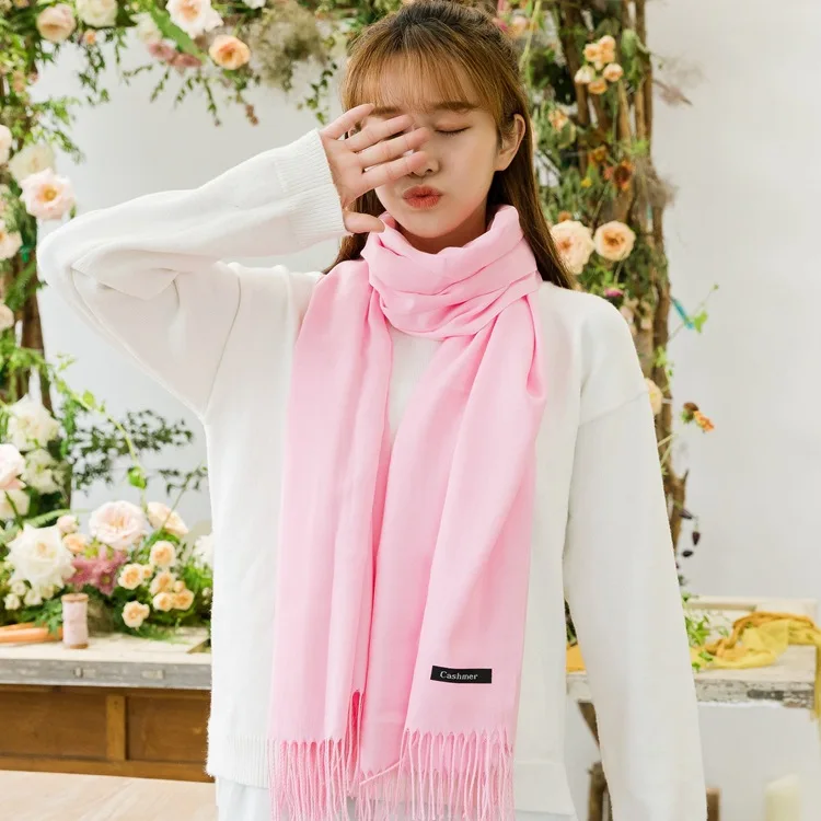 Women's New Imitation Cashmere Scarf Korean Version of The Autumn and Winter Warm Cashmere Solid Color Gift Scarf Shawl